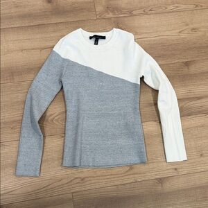 White House Black Market Gray and White Long Sleeve Top